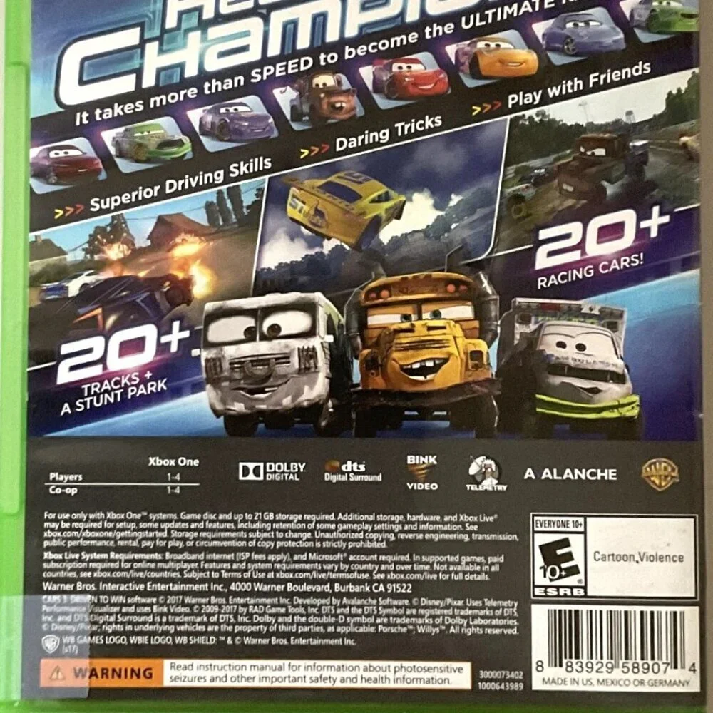 CARS 3: DRIVEN TO WIN XBOX ONE GAME